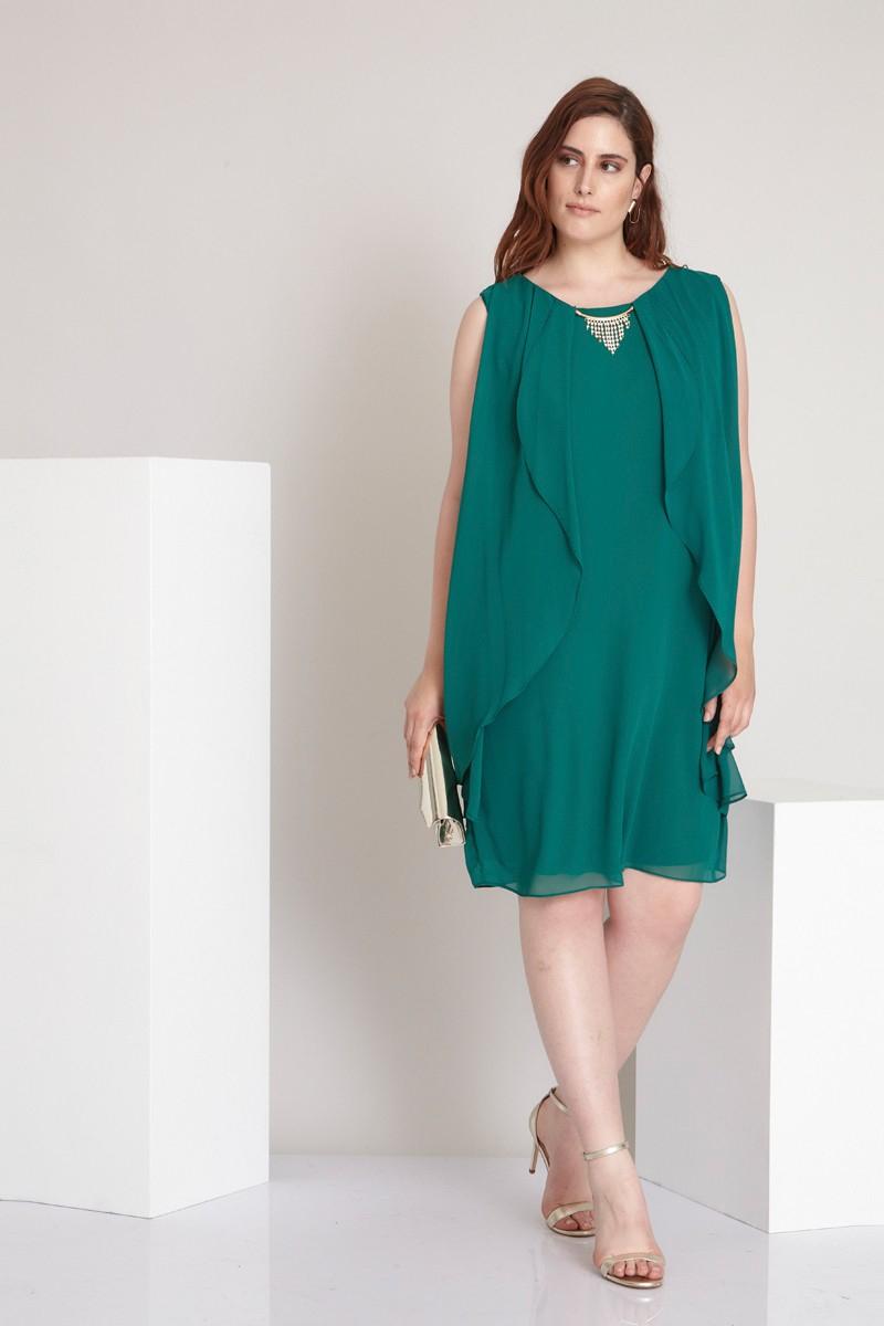 Green plus size chiffon sleeveless mini dress