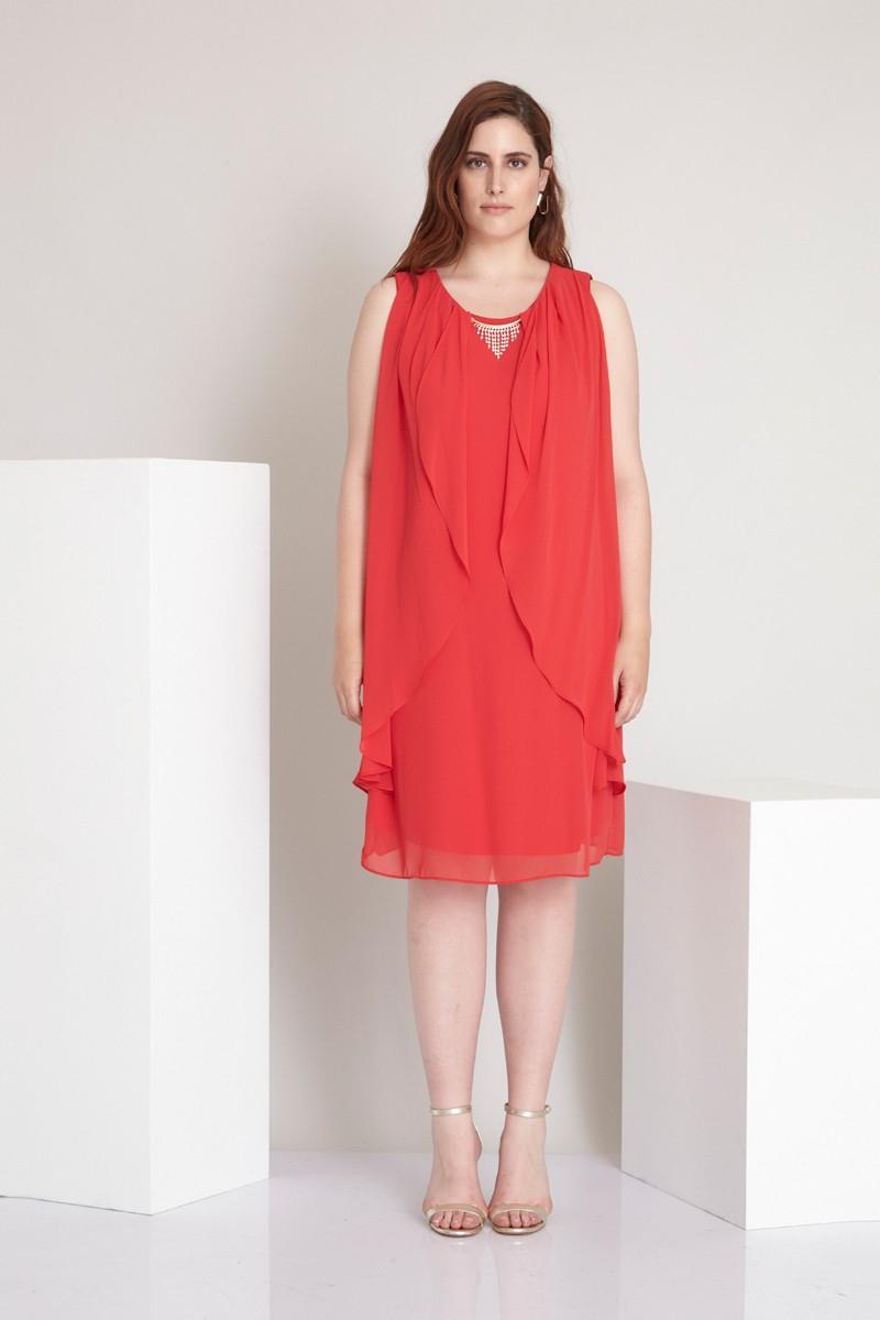 Red plus size chiffon sleeveless mini dress