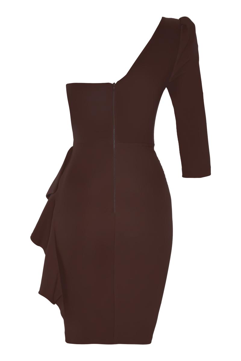 Brown plus size crepe single sleeve mini dress
